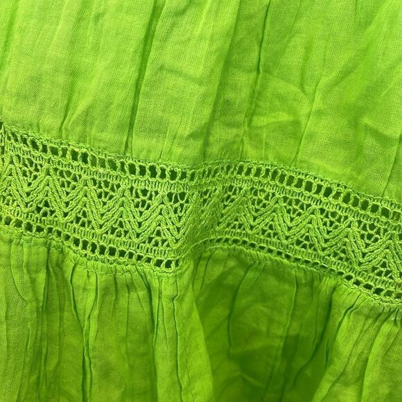 KommotionNY Boho Pull On  Tiered embellished Crochet detailed green skirt Large - Picture 8 of 10